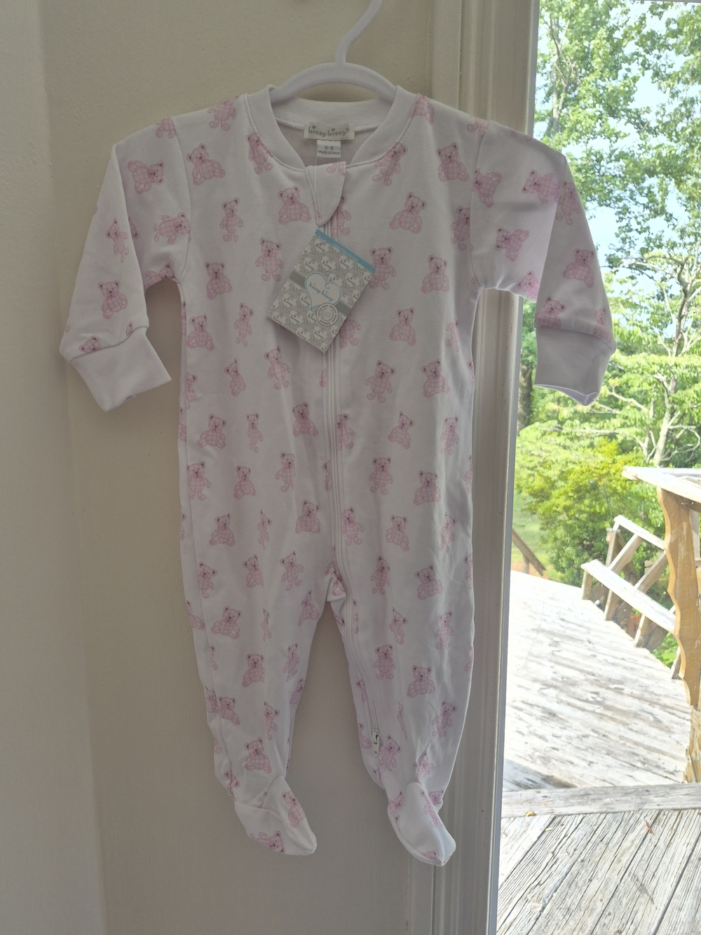 Kissy Kissy White Footed One-Piece with Pink Bear Print